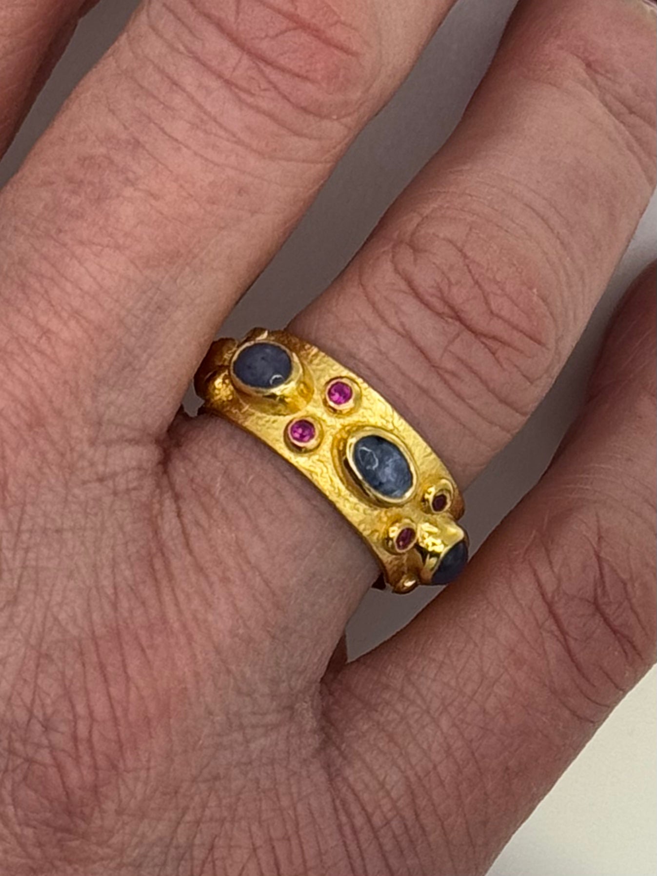 Byzantine Gem Set Ring Blue & Pink