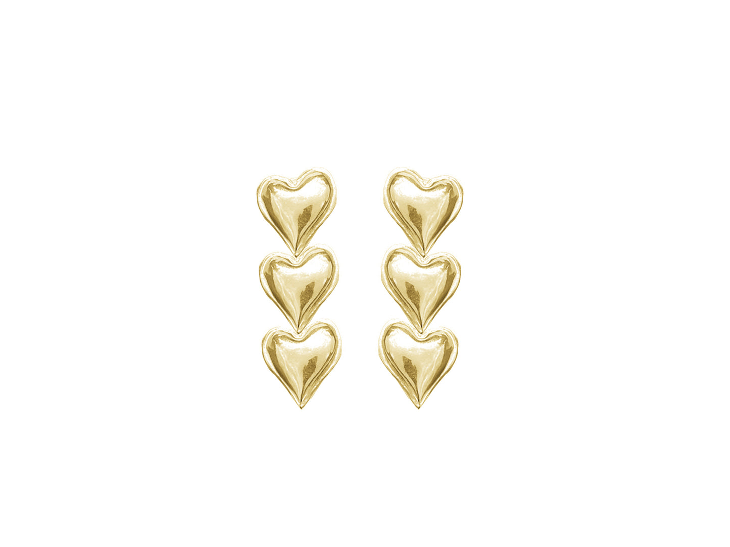 Gold Triple Puffy Heart Earrings