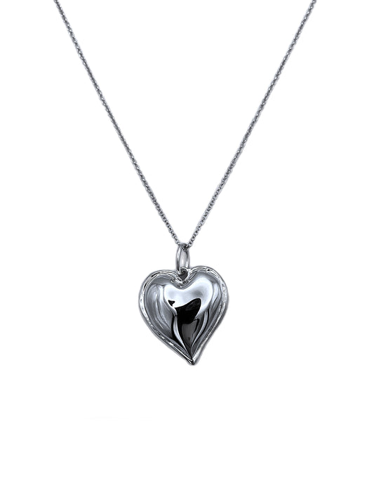 Silver Large Puffy Heart Necklace