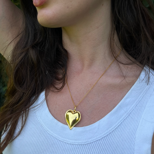 Large Gold Puffy Heart Necklace