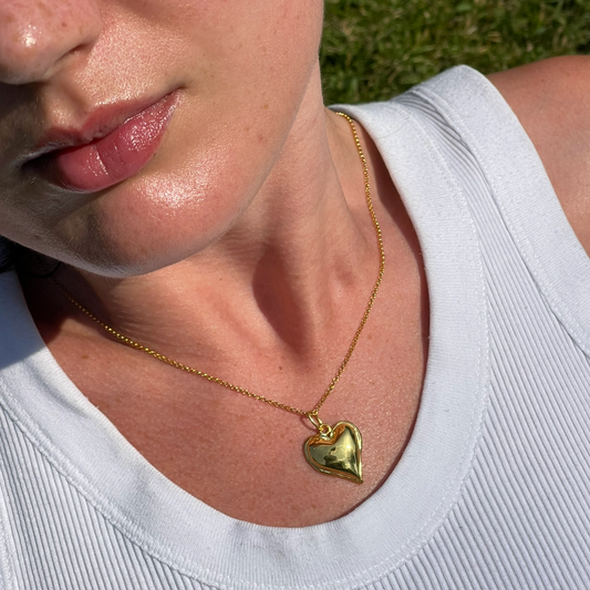 Gold Small Puffy Heart Necklace