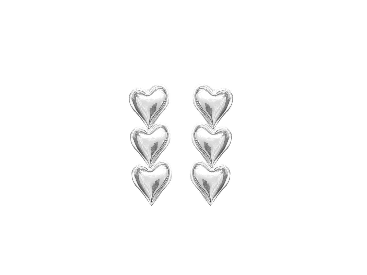 Silver Triple Puffy Hearts